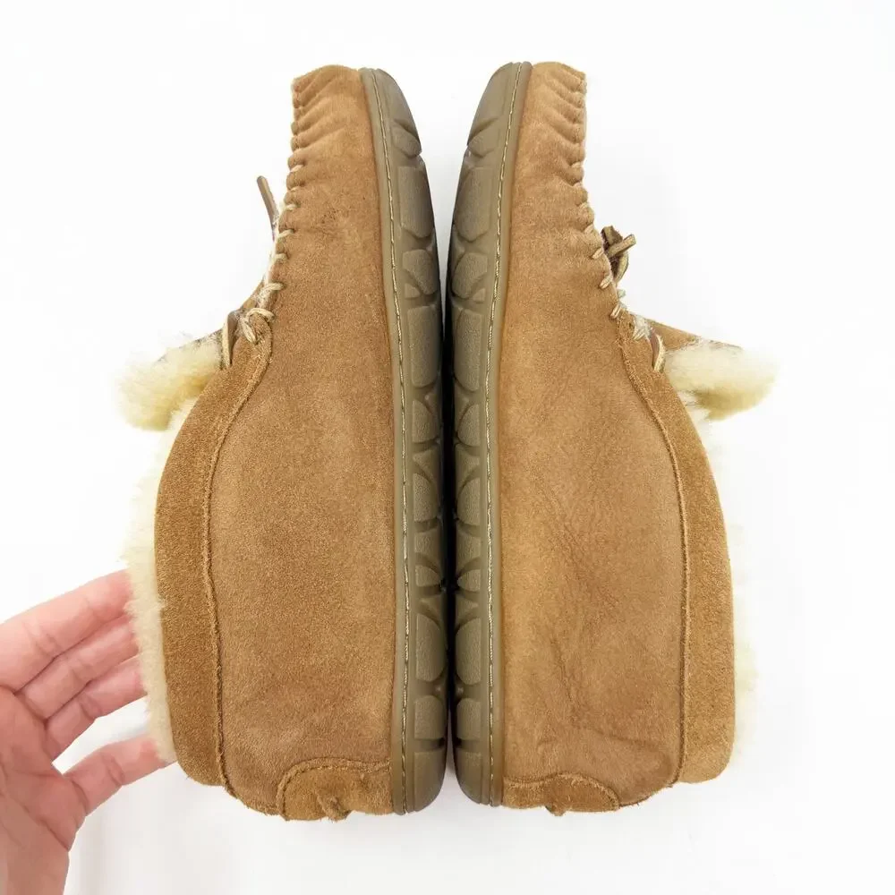 LL Bean Tan Suede/Shearling Moccasin Slipper Booties Men's Size 9 EUC